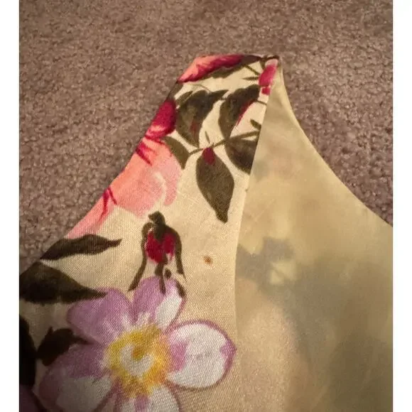 Vintage Adrianna Papell Maxi Dress Linen Floral Cottage Feminine Romantic - Picture 3 of 6